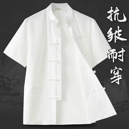 唐装男款夏季短袖上衣中国风新中式免烫半袖工作服男薄款抗皱衬衫