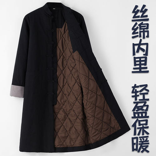 中式冬季长款过膝复古棉袄唐装