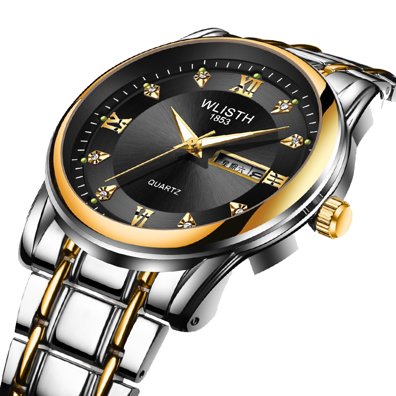 沃力仕普通圆形玻璃指针式显示双日历时尚夜光防水石英表男士手表