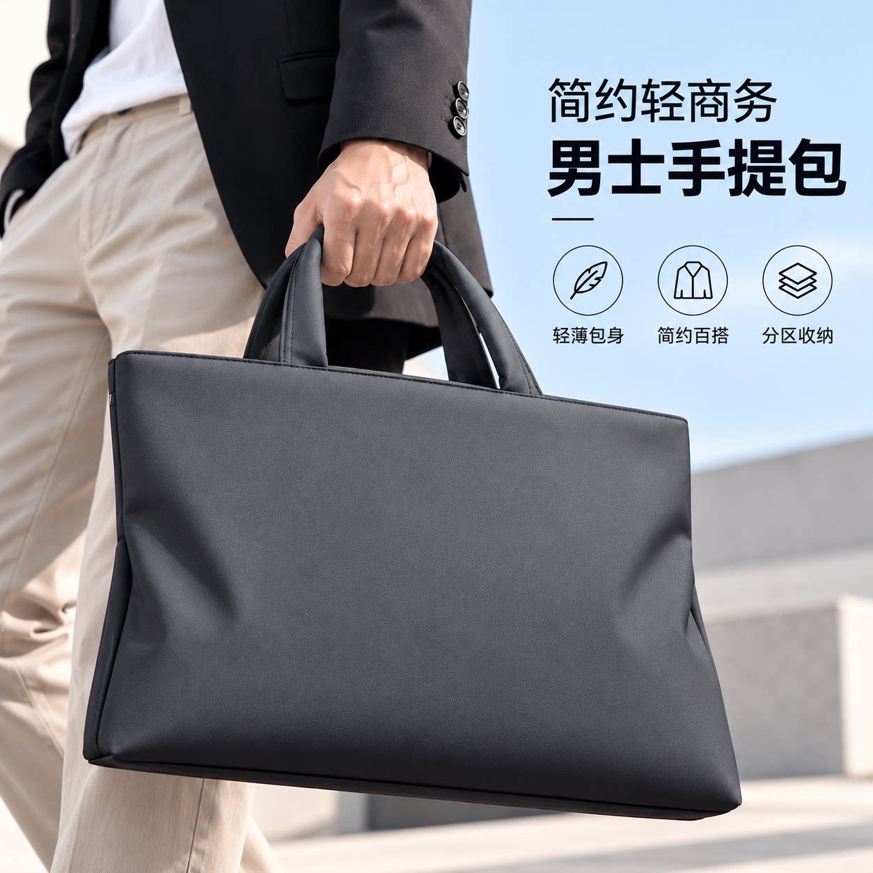 男士手提电脑包14寸商务公文包5cm纤薄超轻防泼水通勤款