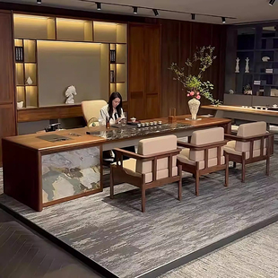 用茶室实木茶桌2026新款高端轻奢高级感办公室奢石泡茶台办公桌