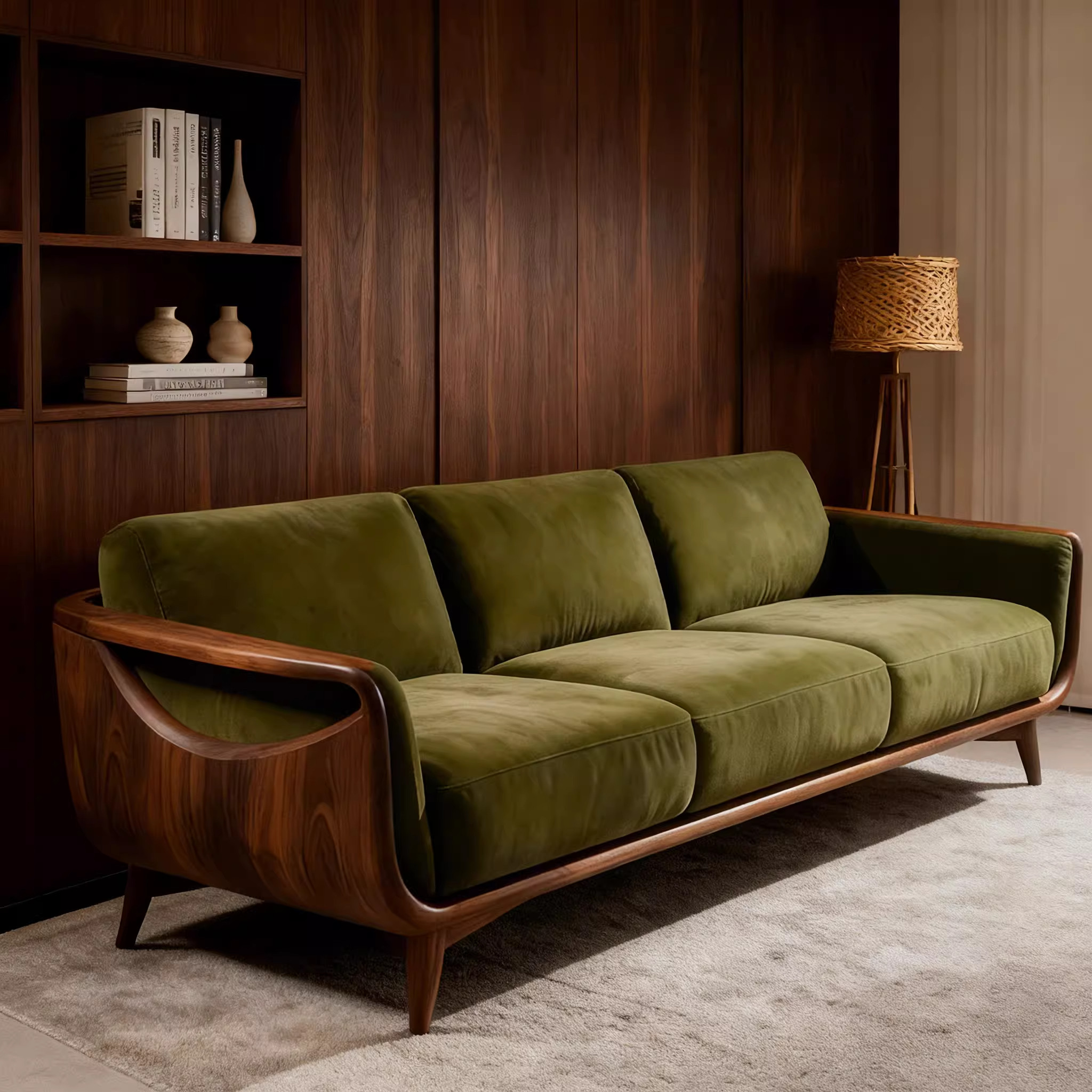 新中式实木沙发2026新款现代简约高端黑胡桃木布艺直排三人位沙发