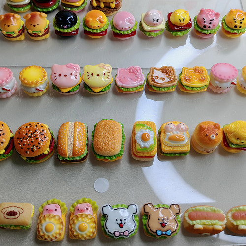 diy定制仿真树脂微缩食玩汉堡小摆件钥匙挂件奶油胶配件