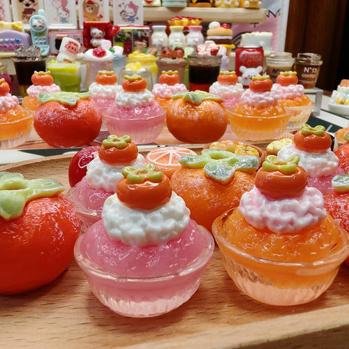 蜜橘色柿子炒冰沙食玩立体小摆件