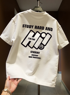2026新款美式潮牌时尚百搭男士字母印花短袖T恤宽松休闲半袖上衣