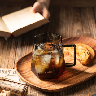 复古玻璃美式 挂耳专用咖啡杯耐高温带把成人办公茶杯黑钻石马克杯