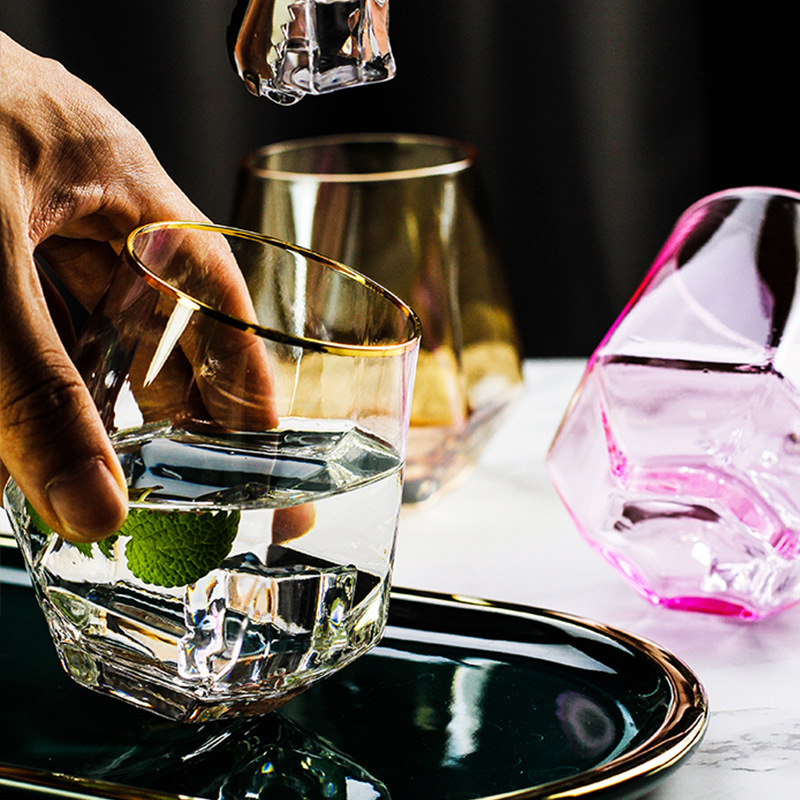 创意描金边六棱水晶玻璃威士忌酒