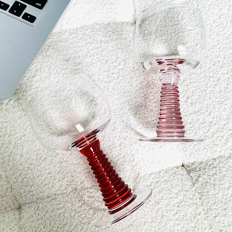 中古螺丝高脚杯甜点玻璃杯复古冰