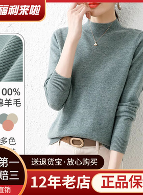 厂家直销100%羊毛衫女式毛衣半高领冬季针织百搭衫打底衫t10038