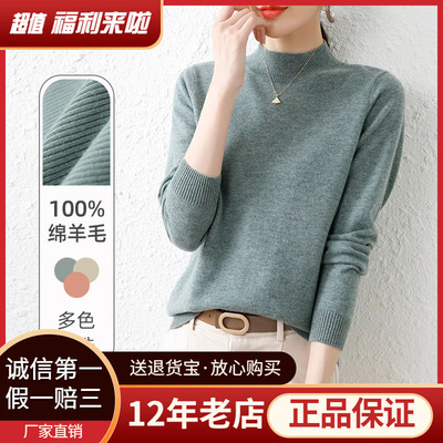 厂家直销100%羊毛衫女式毛衣半高领冬季针织百搭衫打底衫t10038