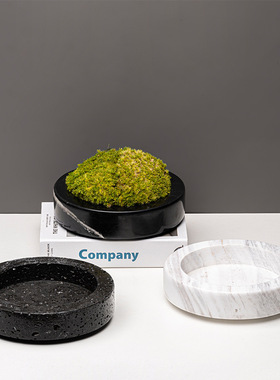 高端现代轻奢天然大理石绿植花盆售楼部茶几植物花器软装家居饰品