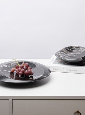 高端版现代简约创意圆形大理石果盘摆件样板房茶几吃桌面收纳家居