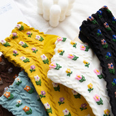 袜子女薄款 短袜春夏季 田园风小花袜韩国百搭甜美短筒麻花纹棉袜夏