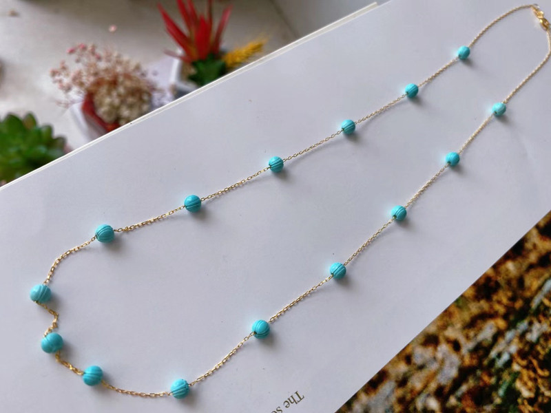 오리지널 디자인 보석 천연 청록색 연꽃 비즈 안개꽃 목걸이 여성 18K 골드 수제 체인