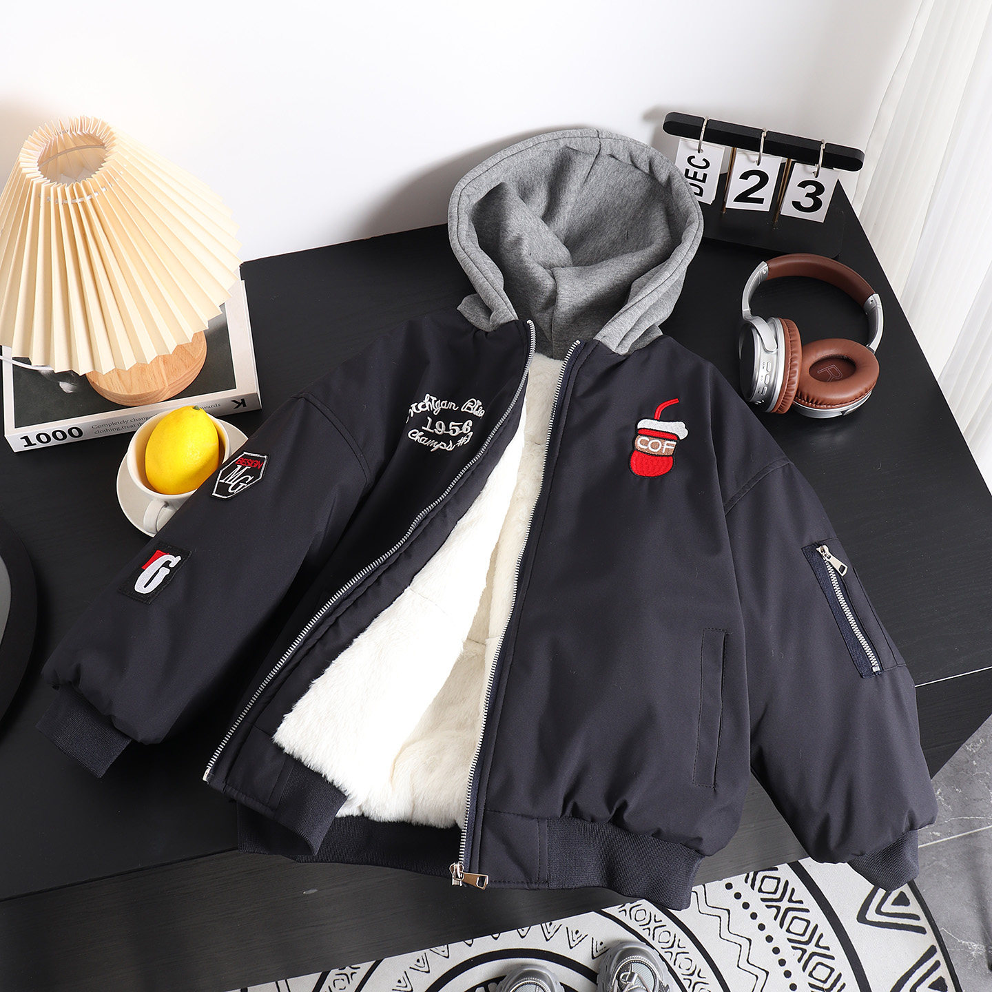 男童冬季连帽加绒棉服2025新款冬假两件夹克外套中大童夹棉派克服