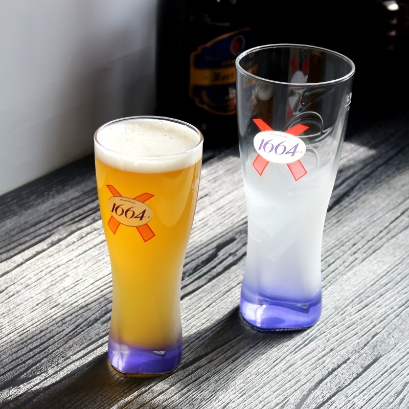 创意1664啤酒杯收腰小麦杯黑啤杯复古磨砂酒吧冰啤杯大容量玻璃杯