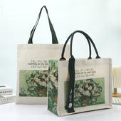 梵高帆布袋油画白玫瑰飘带手提托特包帆布包大容量女士帆布包定制