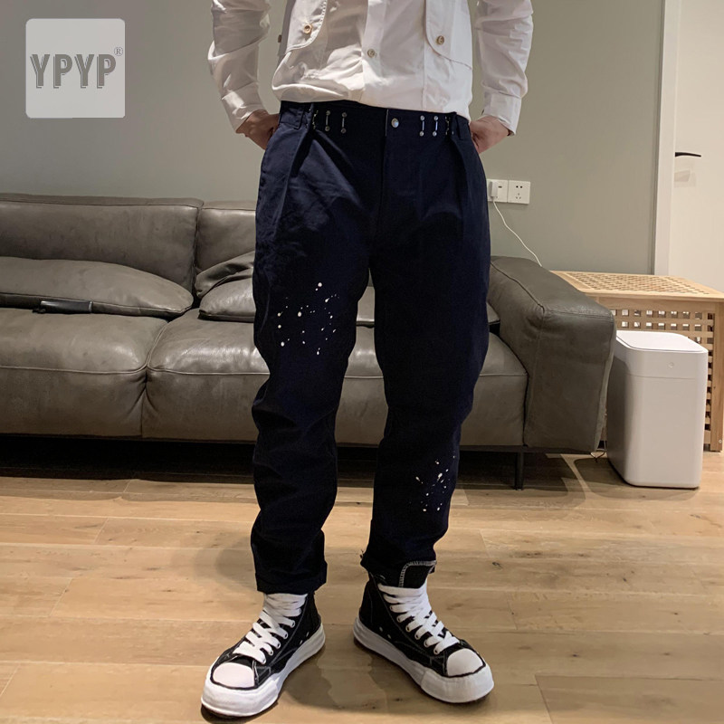 衣的型品日系工装裤男余文乐泼墨休闲裤潮九分裤青年直筒立体剪裁