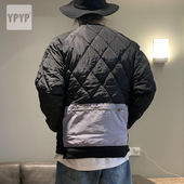 新款 男棉衣 日系宽松棒球棉服 短款 菱形格加厚外套潮 工装 冬季