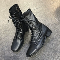 Martens, южнокорейский демисезонный товар с квадратным носком, модные короткие сапоги со шнурками с молнией, коллекция 2021