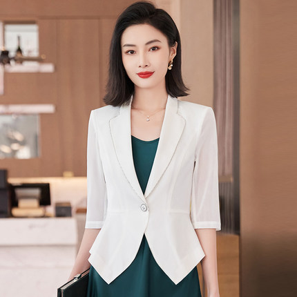 七分袖真丝雪纺醋酸小西装外套女薄修身职业气质2026年夏季白西服