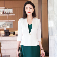 高端醋酸缎面小西装外套女2025春夏新款七分袖修身西服连衣裙套装