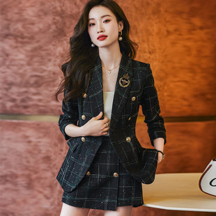 格子西装外套女春秋新款韩版气质休闲时尚高级感小个子西服套装