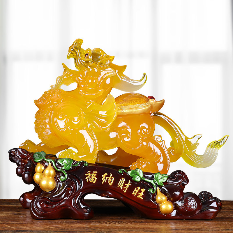 貔貅招财摆件墨玉色 合成树脂对 新中式办公室装饰品 公司乔迁开