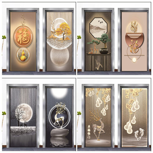玄关装饰画轻奢入户门贴纸走廊过道现代简约新中式衣橱门玻璃门贴