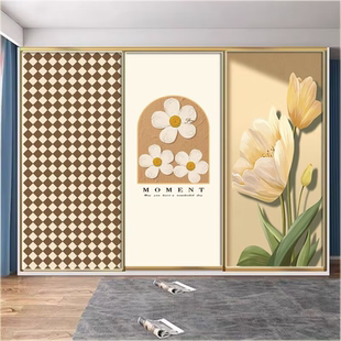 北欧奶油风客厅简约衣柜贴纸自粘翻新美化改造玻璃门贴遮盖移门