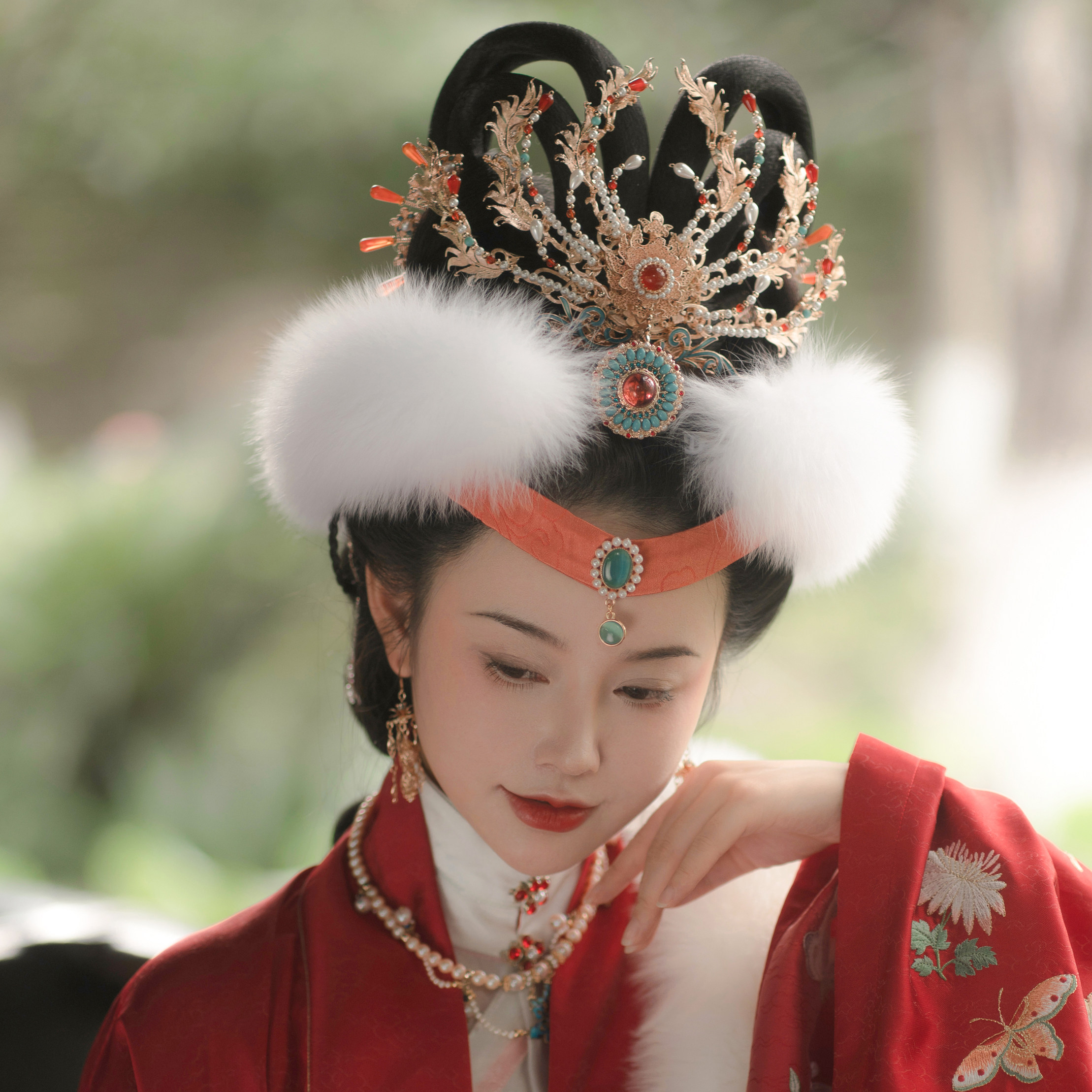 后雨山古风汉服唐宋明婚冠昭君熙凤冠发髻流苏耳环百搭卧兔儿套装