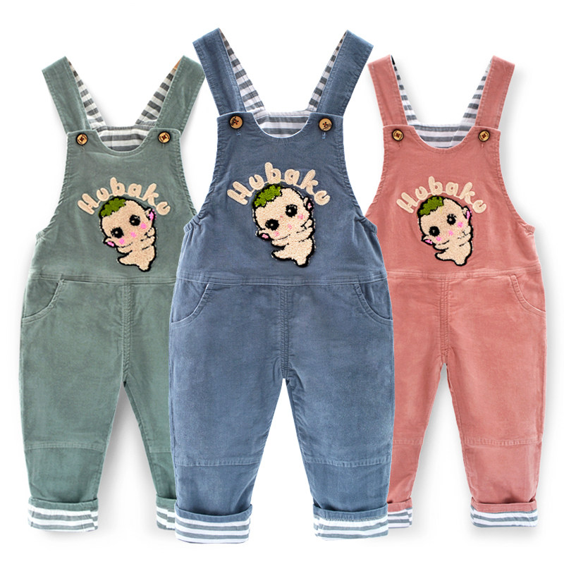 春秋宝宝背带裤婴儿保暖灯芯绒小童外穿连体双层纯棉可开裆裤子