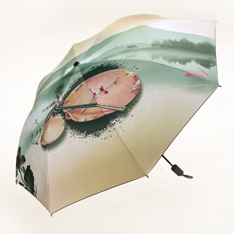 羚羊早安 太阳伞水墨黑胶伞防晒防紫外遮阳伞三折晴雨两用伞在类目 居家日用, 伞/雨具/防雨/防潮, 伞中 - 来自Buy2taobao.com提供专业的淘宝代购服务