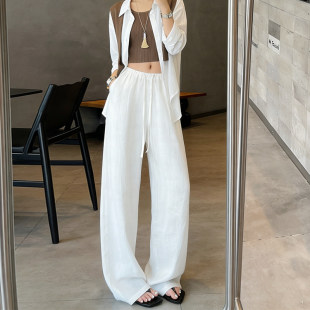 裤老钱风白色休闲长女2026夏季新款高腰显瘦垂感小个子棉麻阔腿裤