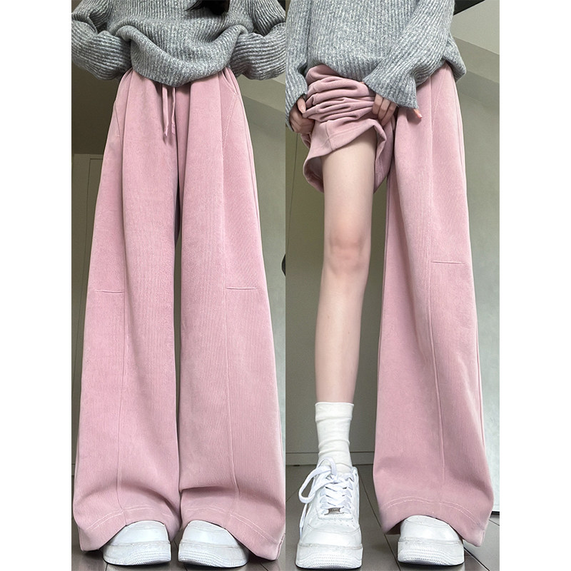 冬季加绒休闲裤高腰显瘦运动垂感女春秋粉色灯芯绒阔腿裤2026新款,女装/女士精品,休闲裤,淘宝优惠券,粉丝福利购,淘宝优惠卷
