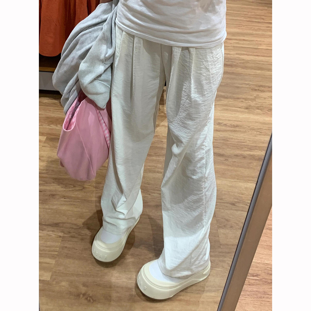 肌理感白色冰丝奶芙山本裤女夏季薄款高腰垂感宽松休闲直筒阔腿裤