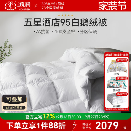 鸿润五星酒店7A抗菌95%白鹅绒被