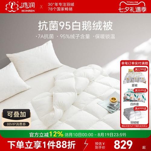 鸿润7A抗菌95白鹅绒被