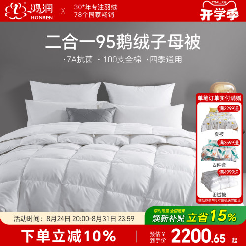 鸿润7A抗菌95鹅绒子母被四季通用
