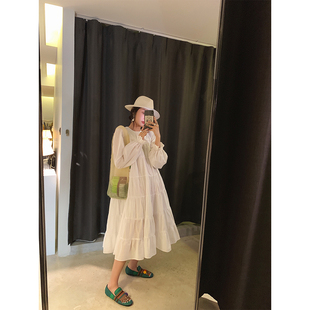 【现货】MONA连衣裙女春秋新款中长款过膝韩版长袖白色超仙甜美