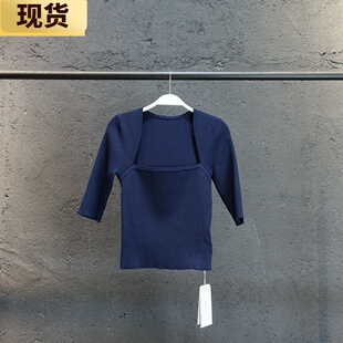 【现货】VC 复古梯形领冰丝上衣女春夏新款修身气质短袖