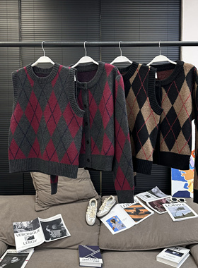 axb 圣诞雪花诗 菱格针织套装秋冬羊毛开衫外套韩系马甲上衣