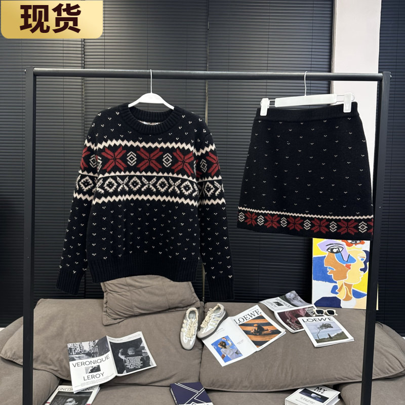现货//章章 全羊毛加厚费尔岛套装提花毛衣+半裙