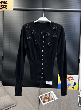 【现货】VC10分纯欲黑天鹅珠片绣花针织开衫休闲2024年春季新款