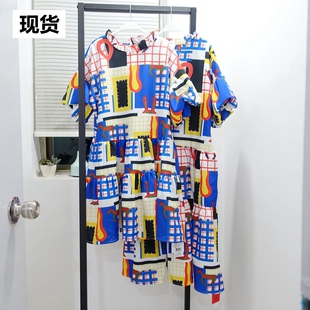现货】MONA法式复古裙过膝很仙流行裙子设计感撞色印花连衣裙长裙