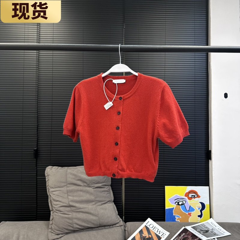 【现货】MS miu系番茄羊咩短袖衫轻盈柔软全羊毛夏日短袖小开衫