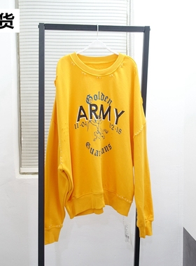【现货】VC黄色卫衣女秋薄款长袖上衣宽松圆领短款套头帽衫