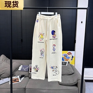 时髦tag慢节奏周末灯芯绒刺绣长裤 章章 现货