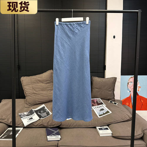 现货MS很easy的一条万年老钱纯亚麻半裙 松紧腰遮肉显瘦半身裙