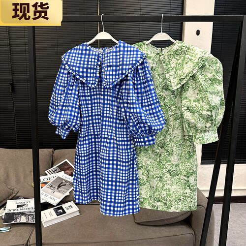 现货MONA泡泡袖连衣裙收腰显瘦赫本风气质法式复古甜美初恋桔梗裙